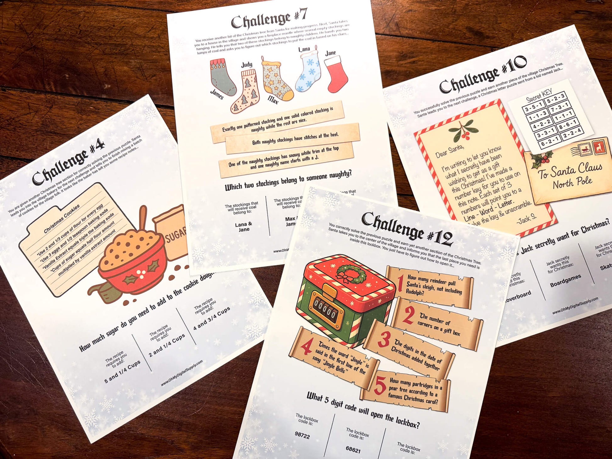A printable Christmas Escape Room game called Enchanted Snowglobe for group team-building or playing as an icebreaker game. Various printable PDF sheets with holiday puzzles, read-aloud story sheets, and facilitator instructions.