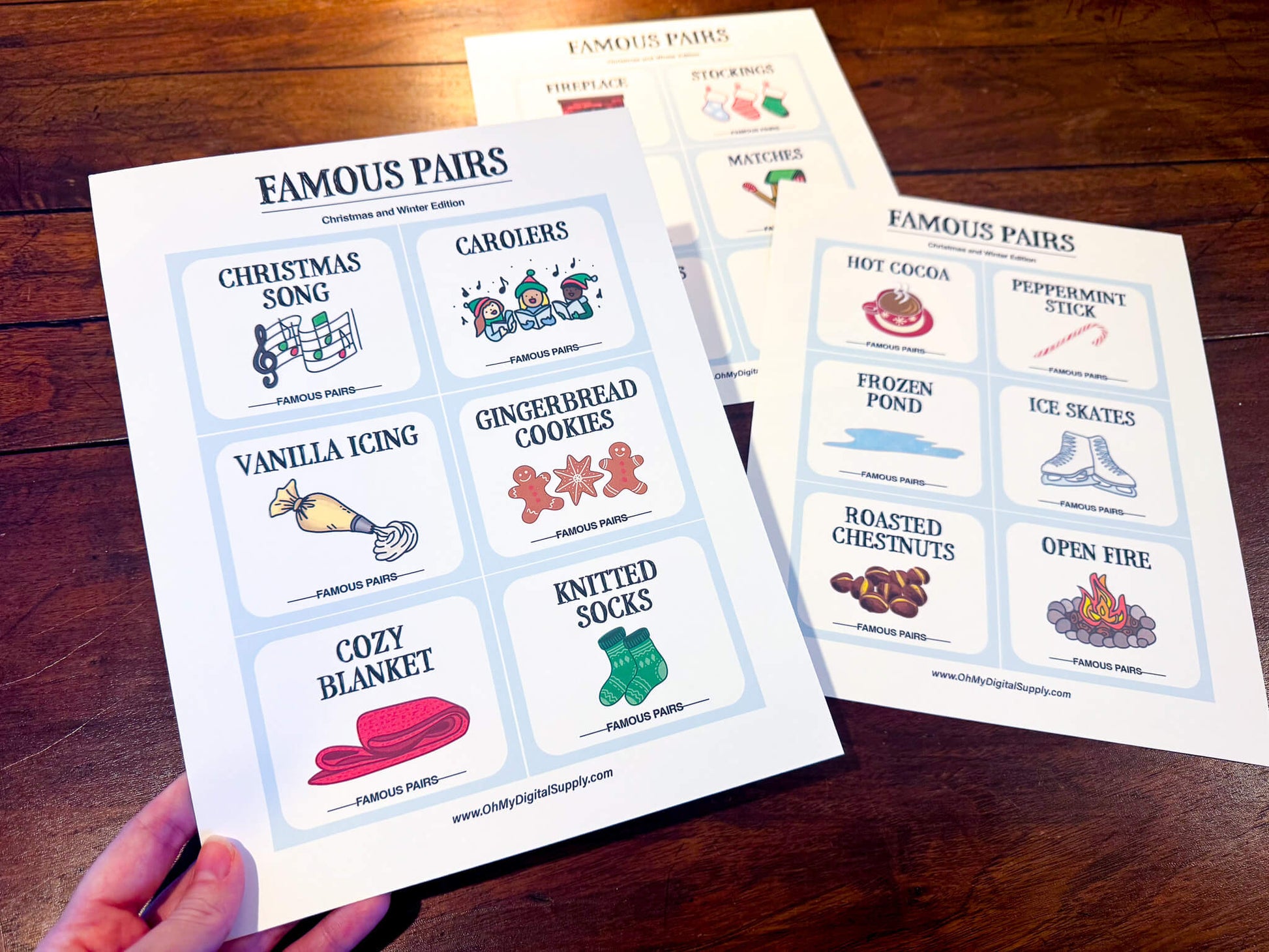 Famous Pairs Christmas & Winter group team building game and icebreaker activity. A digital PDF download containing instructions to play the game and Famous Pairs cards.