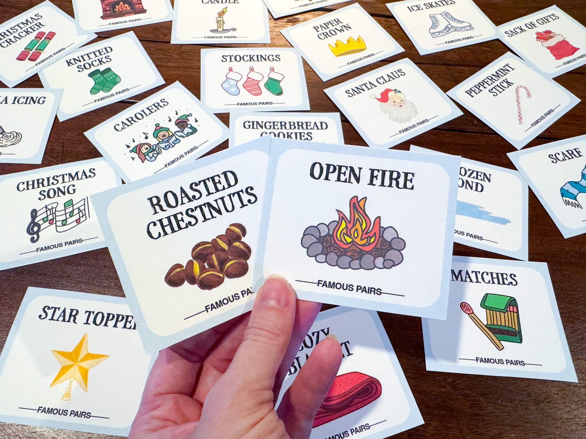 Famous Pairs Christmas & Winter group team building game and icebreaker activity. A digital PDF download containing instructions to play the game and Famous Pairs cards.