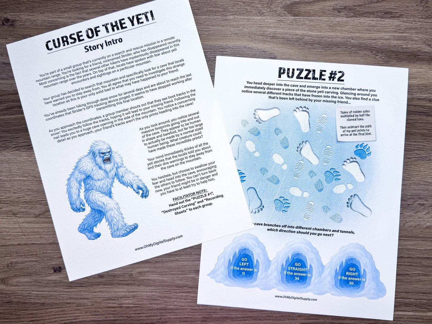 Escape Room: Curse of the Yeti, a printable team building game and icebreaker activity comprised of puzzle sheets in a printable PDF file format.