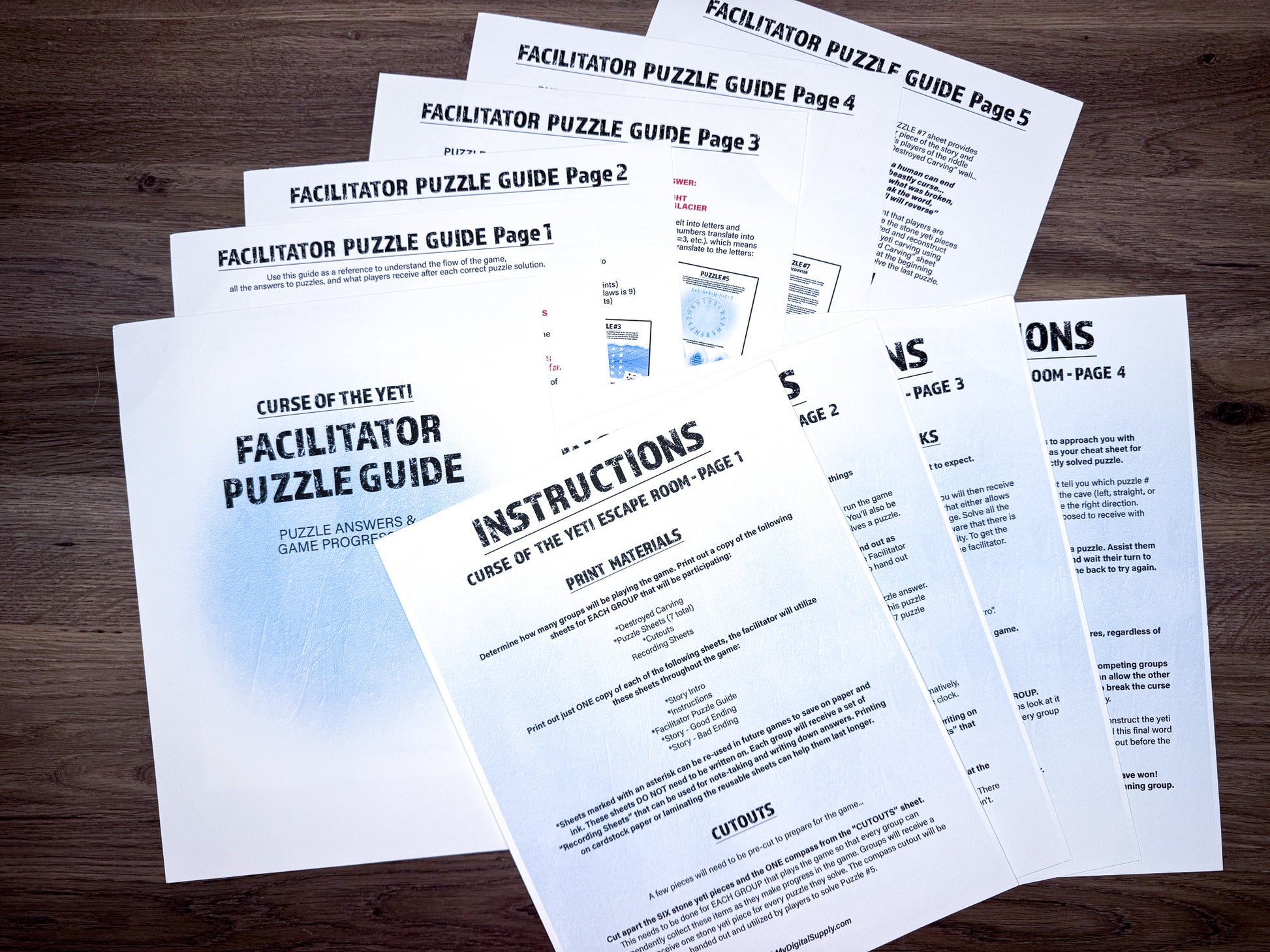 Escape Room: Curse of the Yeti, a printable team building game and icebreaker activity comprised of puzzle sheets in a printable PDF file format.