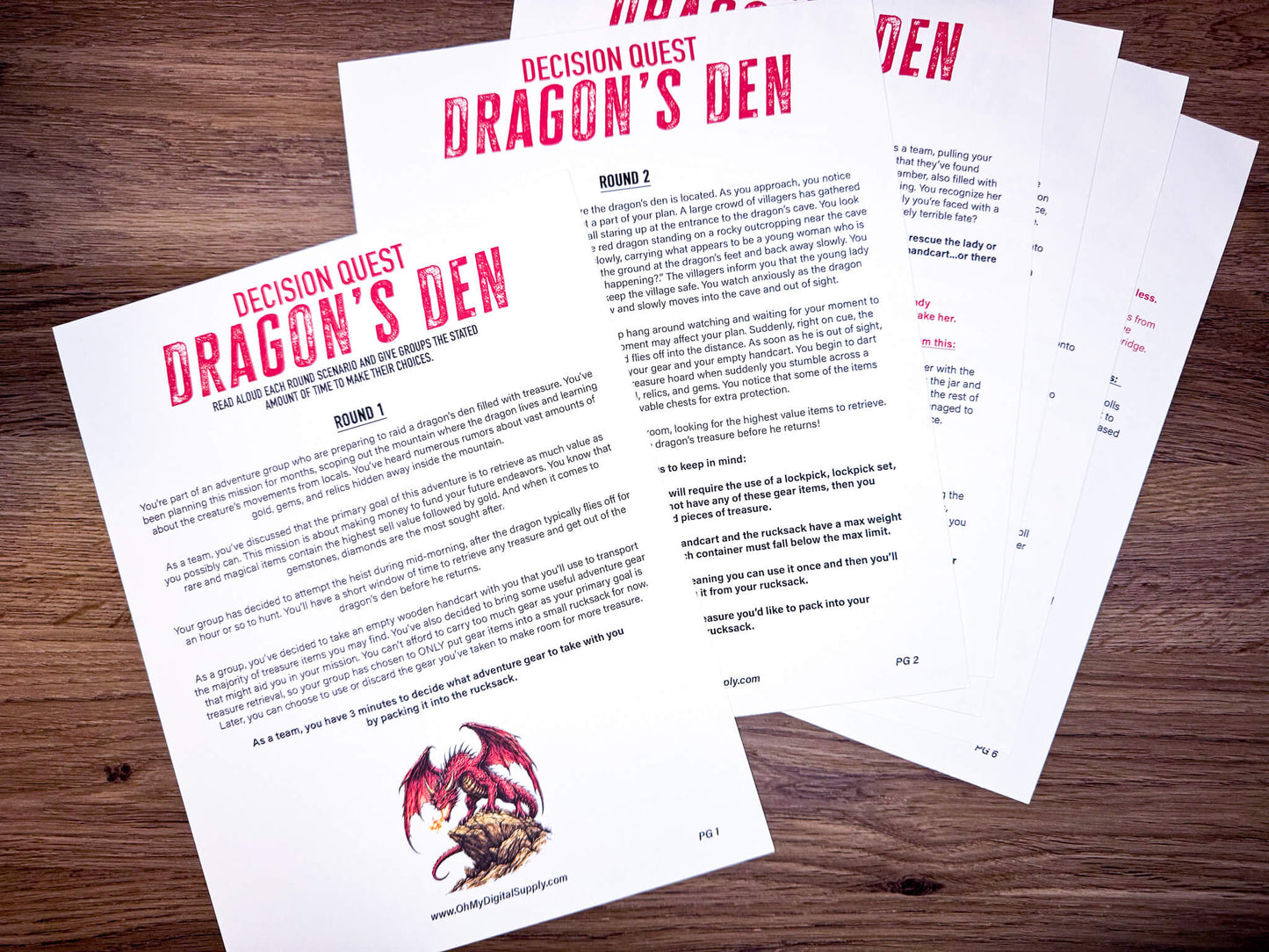 Decision Quest: Dragon's Den is a team-building activity and icebreaker game in the form of a printable PDF file. The activity includes read-aloud story sheets, item cutouts, a 3D paper dice, facilitator instructions, and everything you need to play through this adventure scenario.