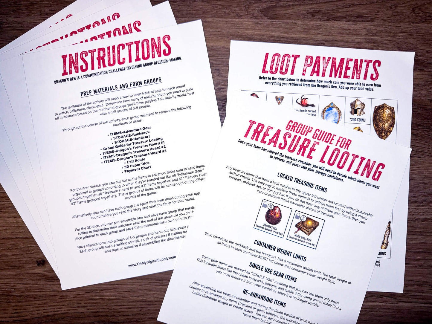 Decision Quest: Dragon's Den is a team-building activity and icebreaker game in the form of a printable PDF file. The activity includes read-aloud story sheets, item cutouts, a 3D paper dice, facilitator instructions, and everything you need to play through this adventure scenario.