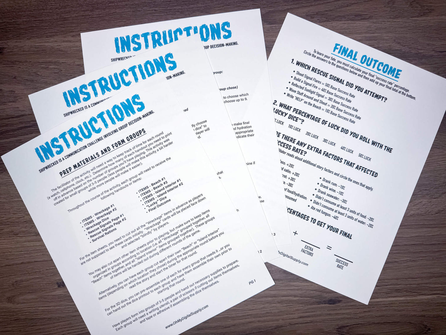 Shipwrecked printable group team building activity and icebreaker game in the form of downloadable PDF files.