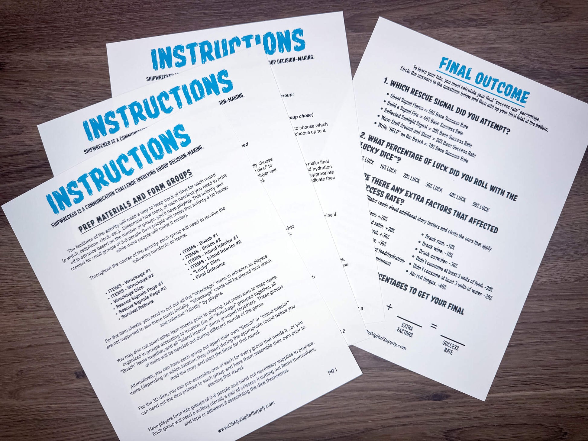 Shipwrecked printable group team building activity and icebreaker game in the form of downloadable PDF files.