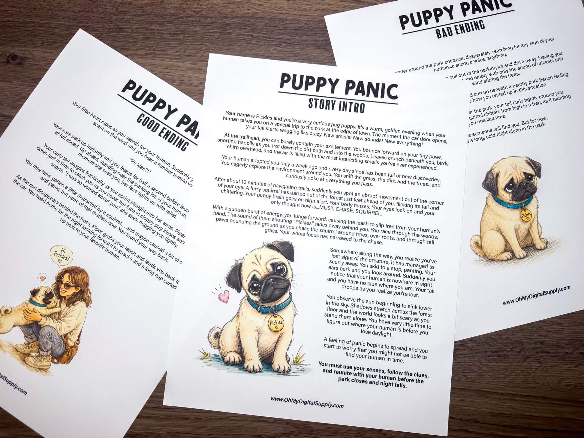 Puppy Panic is a printable Escape Room puzzle game for small groups! Great as a team building activity or icebreaker game. Players must solve 7 puzzles within a 30 minute time limit. This pug themed game includes an intro story as well as good and bad story endings.