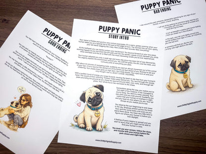 Puppy Panic is a printable Escape Room puzzle game for small groups! Great as a team building activity or icebreaker game. Players must solve 7 puzzles within a 30 minute time limit. This pug themed game includes an intro story as well as good and bad story endings.