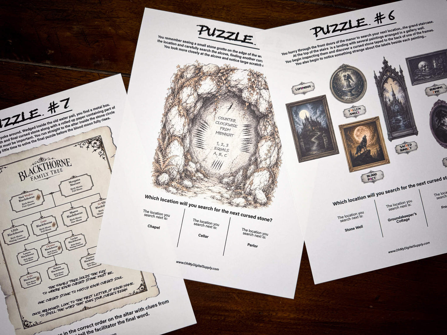 A printable Halloween escape room game called Blood Moon Rising with various puzzle sheets, story sheets, instructions, and facilitator guide all in printable PDF format. A 30 minute group activity for team-building or use as an icebreaker game.