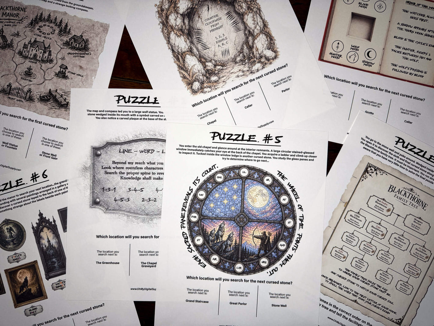 A printable Halloween escape room game called Blood Moon Rising with various puzzle sheets, story sheets, instructions, and facilitator guide all in printable PDF format. A 30 minute group activity for team-building or use as an icebreaker game.