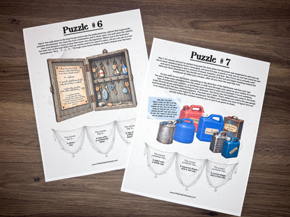 A printable escape room puzzle game called Brinewater Bay with various puzzle sheets, story sheets, instructions, and facilitator guide all in printable PDF format. A 30 minute group activity for team-building or use as an icebreaker game.