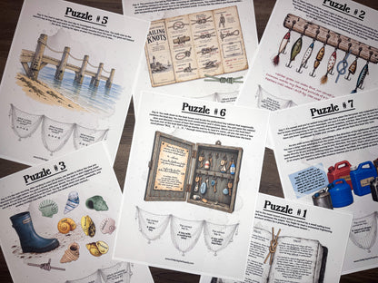 A printable escape room puzzle game called Brinewater Bay with various puzzle sheets, story sheets, instructions, and facilitator guide all in printable PDF format. A 30 minute group activity for team-building or use as an icebreaker game.