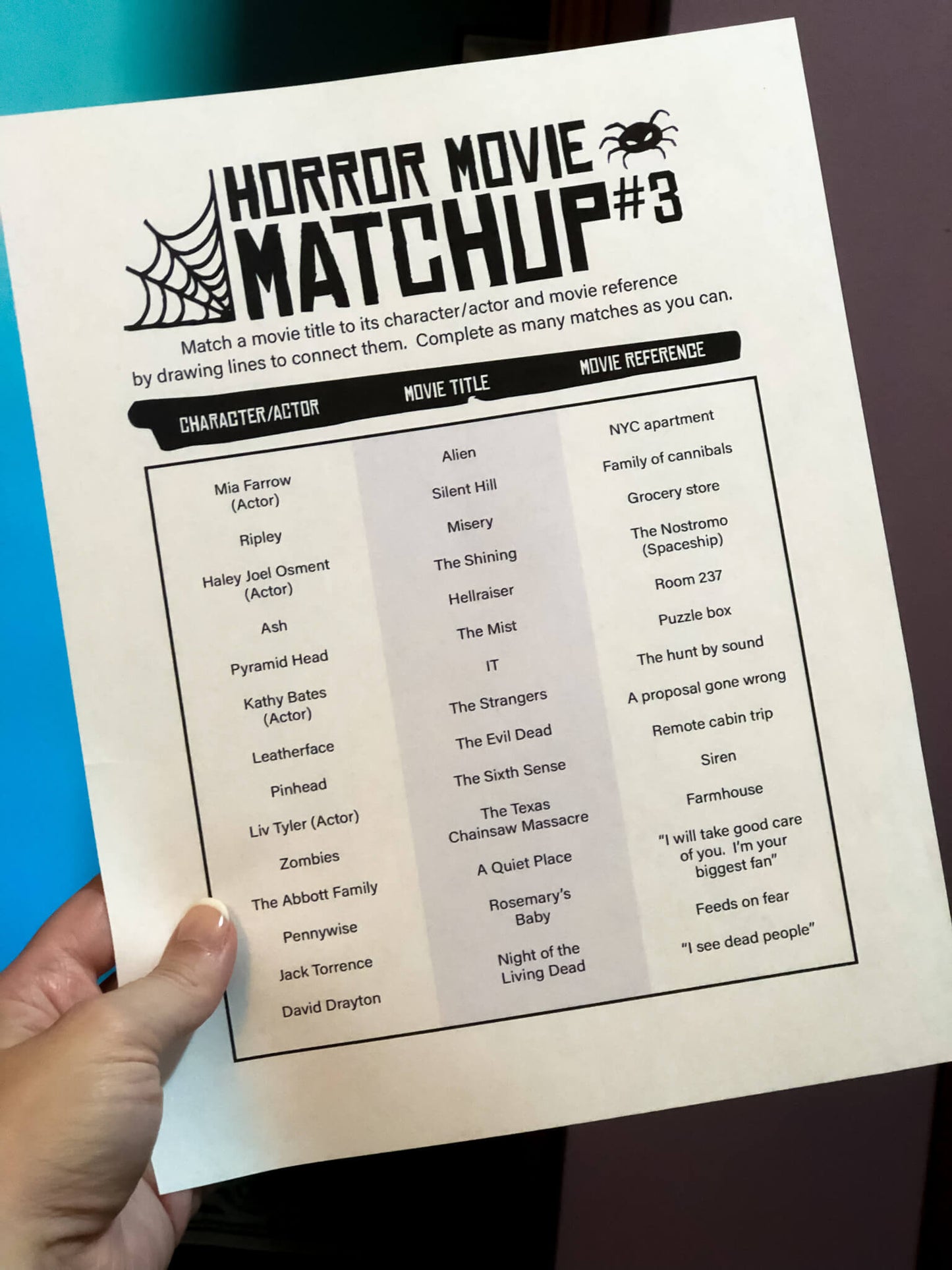 Horror Movie Matchup Printable Film Trivia Matching Game