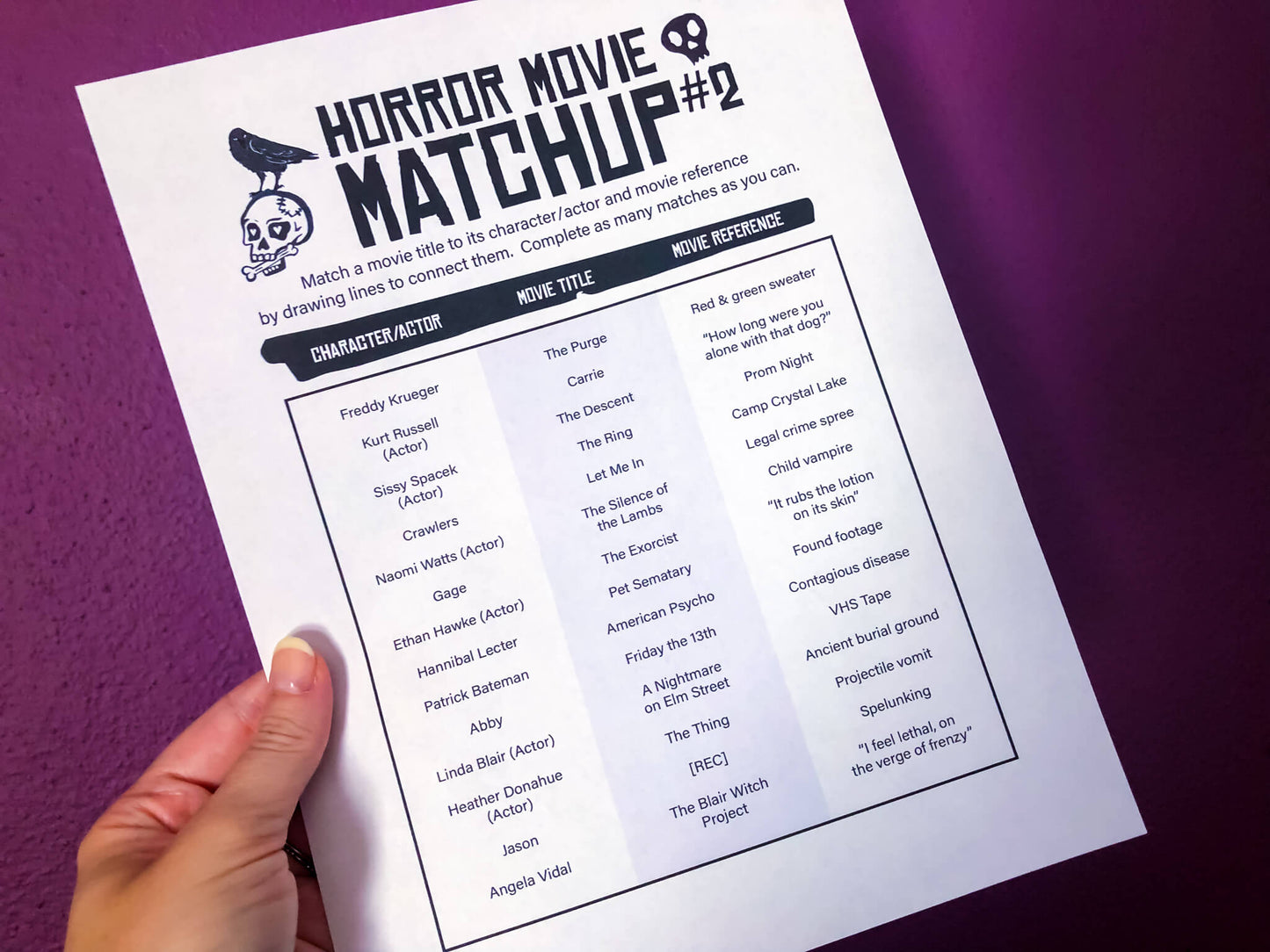 Horror Movie Matchup Printable Film Trivia Matching Game