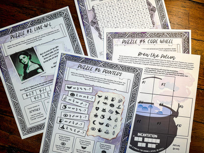 A printable group escape room game called Witch&#39;s Hex. This supernatural themed team building activity involves 13 puzzles and a final incantation that must be solved in order to save your friend from a witch&#39;s hex.