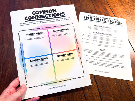 Common Connections one-on-one icebreaker activity and team-building game printable worksheet and instructions.