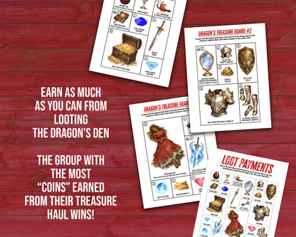 Decision Quest: Dragon's Den is a team-building activity and icebreaker game in the form of a printable PDF file. The activity includes read-aloud story sheets, item cutouts, a 3D paper dice, facilitator instructions, and everything you need to play through this adventure scenario.
