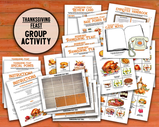 Try out this fun fall seasonal Thanksgiving Feast group team building activity to get co-workers or friends communicating and making decisions against the clock.  This is a great group activity for around November and Autumn.