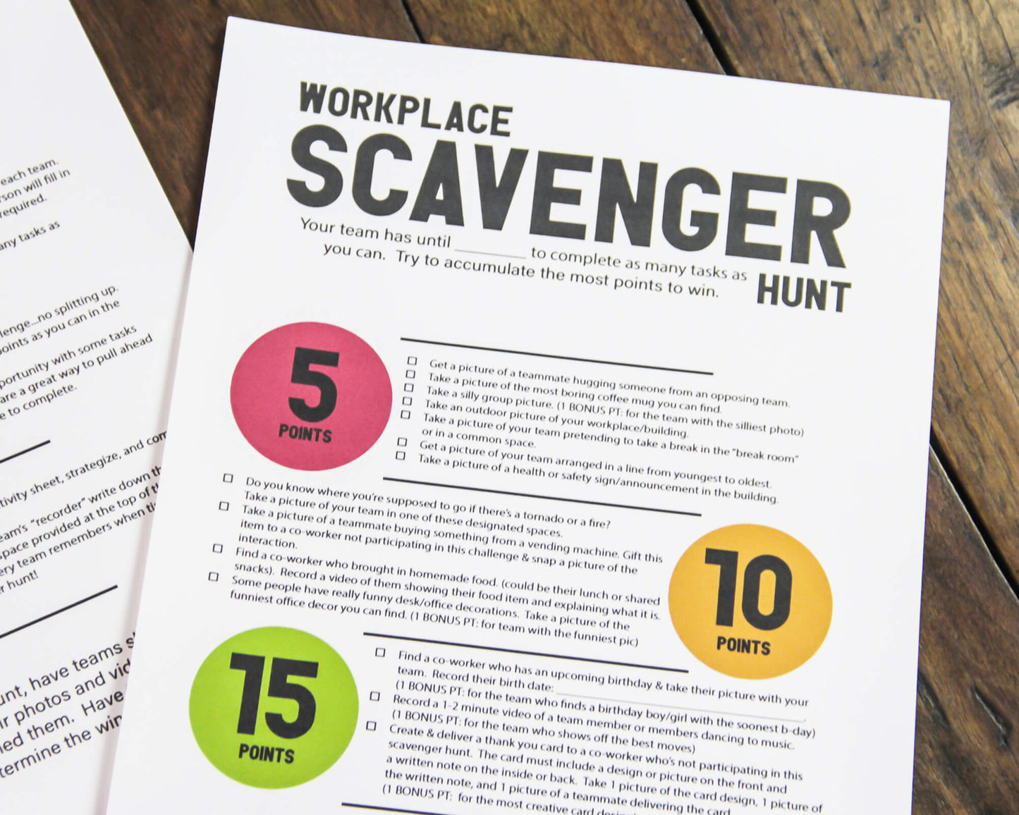 Workplace Scavenger Hunt Printable Staff Team Building Game and Icebreaker Challenge (Version #2)